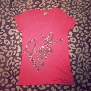 VS Pink Hot Pink Sequin V-Neck