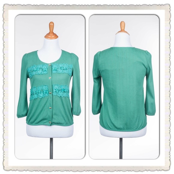 Green bow&lace cardigan