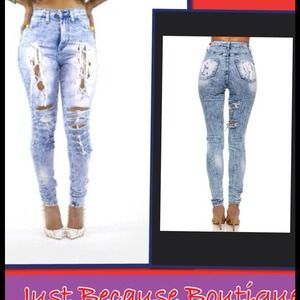 Light blue lace up denim jeans