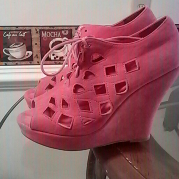 Peach color wedge heels