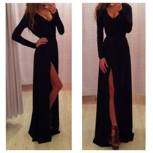 Long sleeve wrap maxi dress.