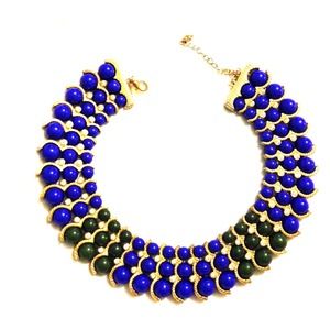 Royal Blue, Green and Goldtone Necklace