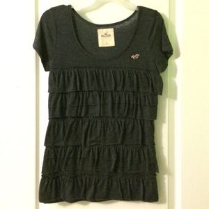 Hollister Navy blue ruffled blouse