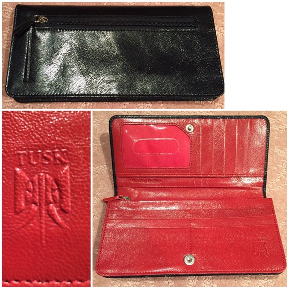 Tusk black leather wallet with red inside