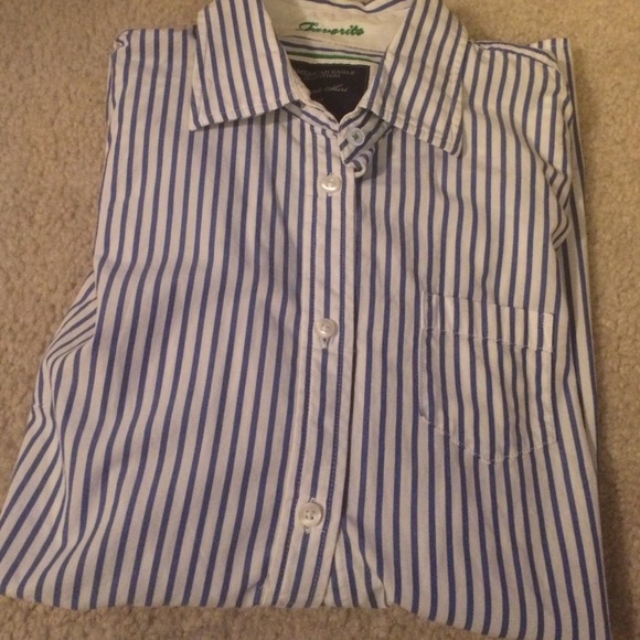 Blue and white striped button up.