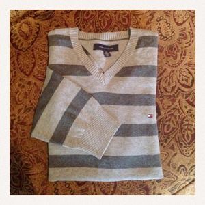 Tommy Hilfiger V Neck Striped Sweater