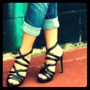 Zara black leather strappy stiletto sandal