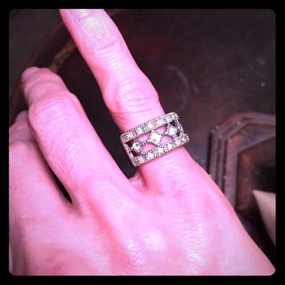 White gold plated and faux diamond ring