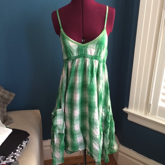 Green and white gingham sundress