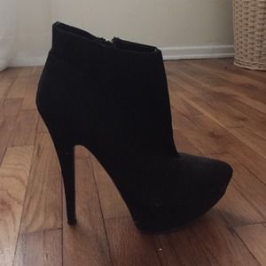 Forever21 Black Suede Gold Zip Stiletto Boots