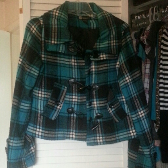 Passport turquoise plaid coat size M