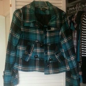 Passport turquoise plaid coat size M
