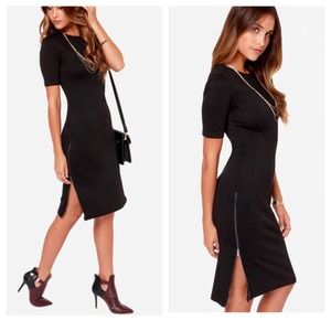Black Midi Dress with Double Zips