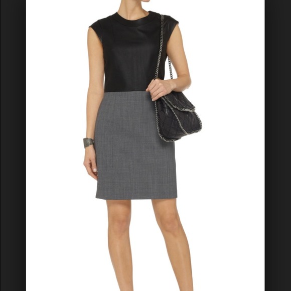 🐰THEORY Orinthia leather and stretch-cotton dress