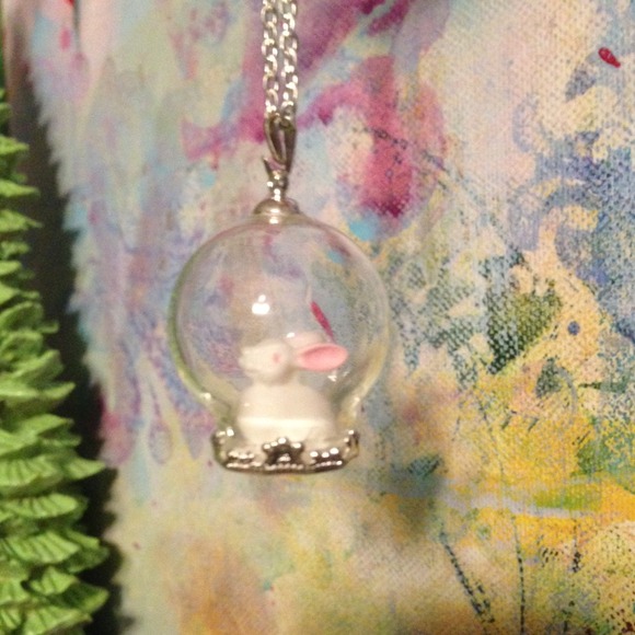 Handmade bunny Globe Necklace!