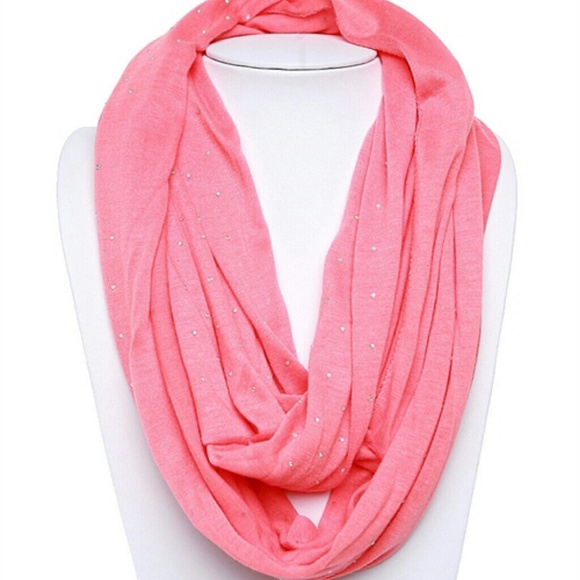 Pink with rhinestones infinity scarf soft new