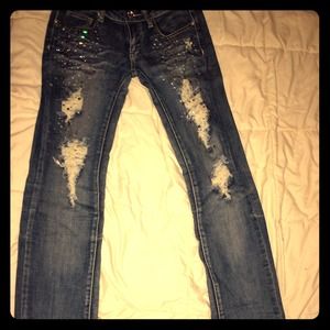 machine denim ripped skinny jeans