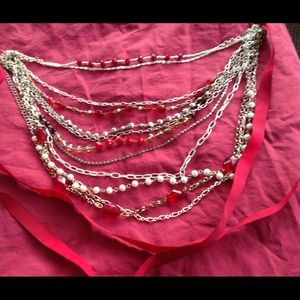 Mixed metal and beaded muti-row necklace