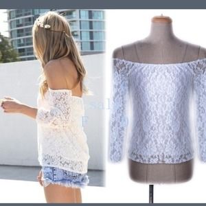 Finejo white lace off the shoulder shirt