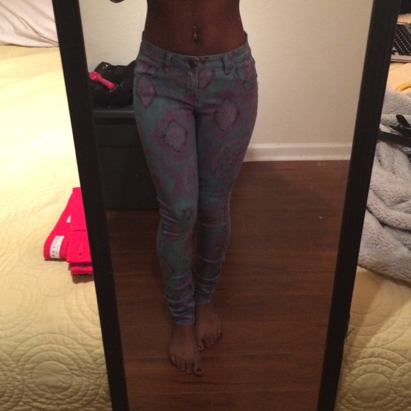 Teal and purple print jeans - Picture 2 of 2
