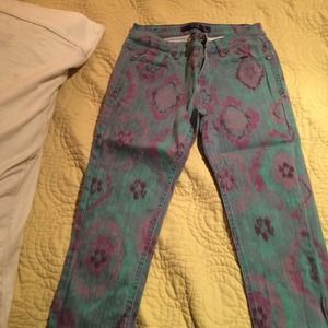 Teal and purple print jeans
