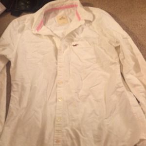 Hollister white collared shirt long sleeve