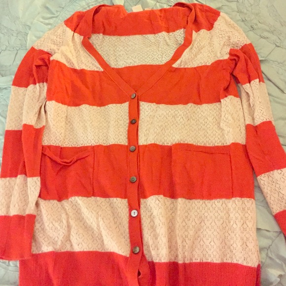 Anthropologie Orange and White Striped Sweater