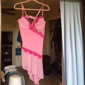 Pink and raspberry lace accent nightie sheer