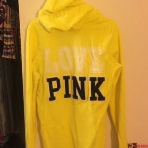 Yellow hooded LOVE PINK sweatshirt