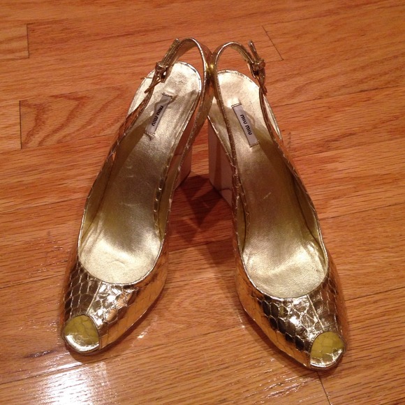 Miu Miu Gold  sling Back Wedges