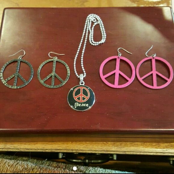 Peace Sign Earrings/ Necklace Bundle