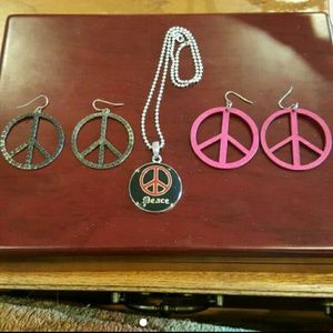 Peace Sign Earrings/ Necklace Bundle