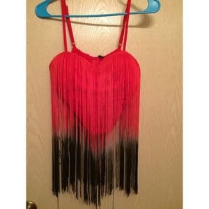 Ombré fringed red/black top