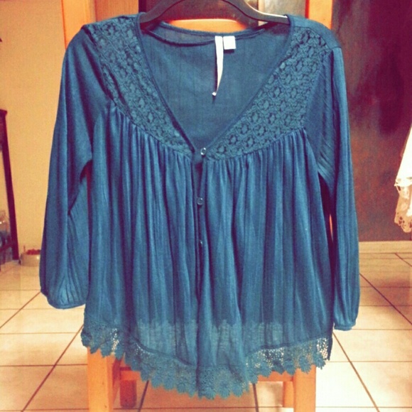 Lauren Conrad button down blouse dark navy blue - Picture 1 of 4