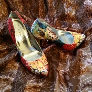 Multicolored denim Heels