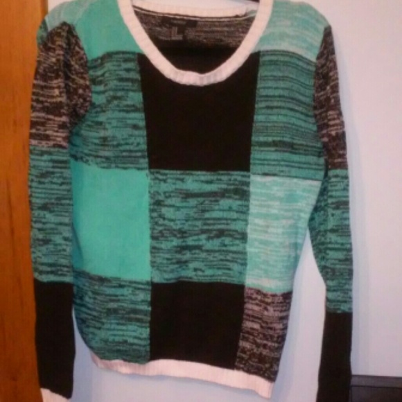 Green & black block sweater