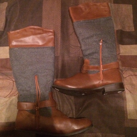 gray & brown riding boots