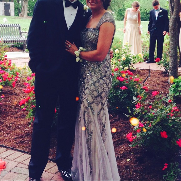 Silver beaded prom dress