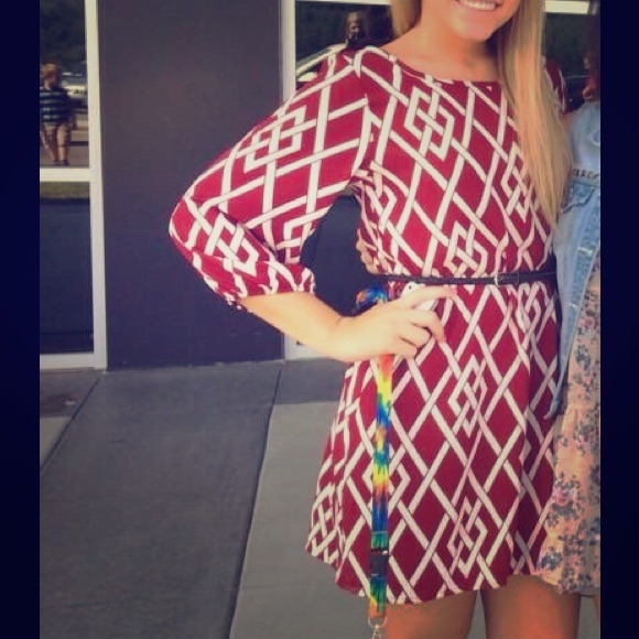 loose red and white dress