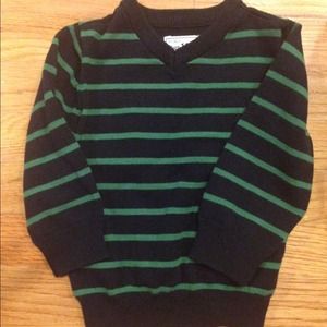 Navy infant sweater with green stripes