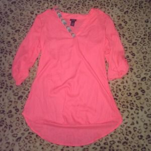 Neon pink small rue 21 top. Longer style. High low