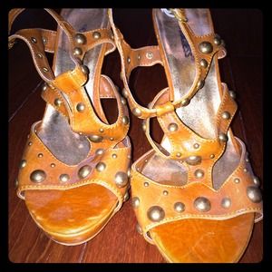 Fake brown leather studded heels
