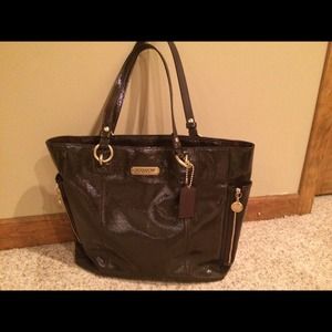 Coach brown patent leather tote
