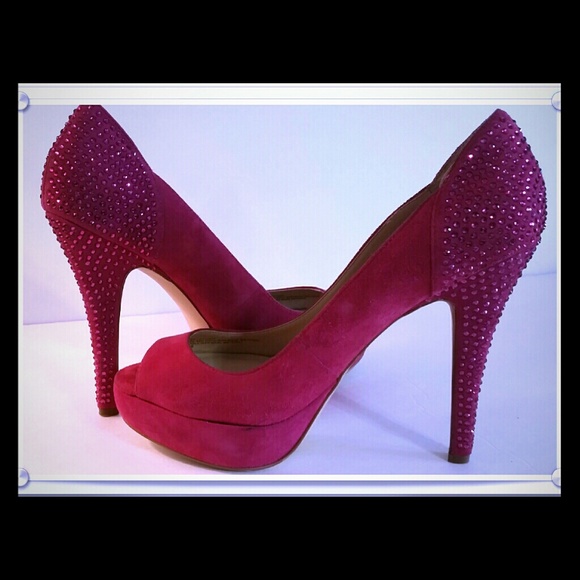I.N.C. Hot Pink Suede and Crystal Peep Toes - Picture 1 of 1