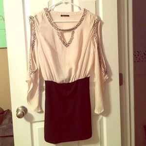 Beaded Evening Dress black/beige