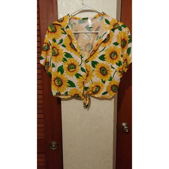 Sunflower Button Up Crop Top
