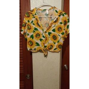 Sunflower Button Up Crop Top