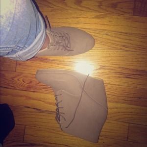 Taupe platform wedge booties
