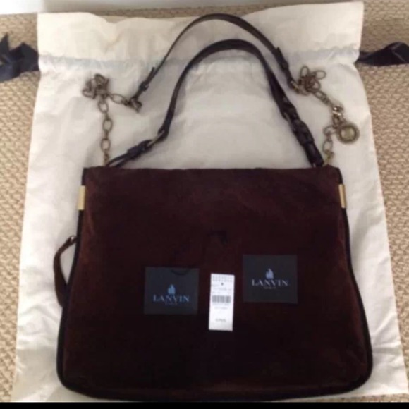 LANVIN Amalia Python Print Brown Suede Bucket Bag - Picture 2 of 4