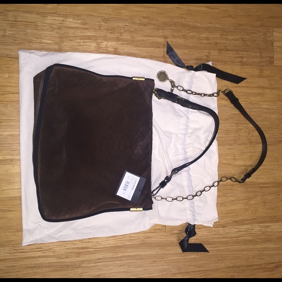 LANVIN Amalia Python Print Brown Suede Bucket Bag - Picture 4 of 4